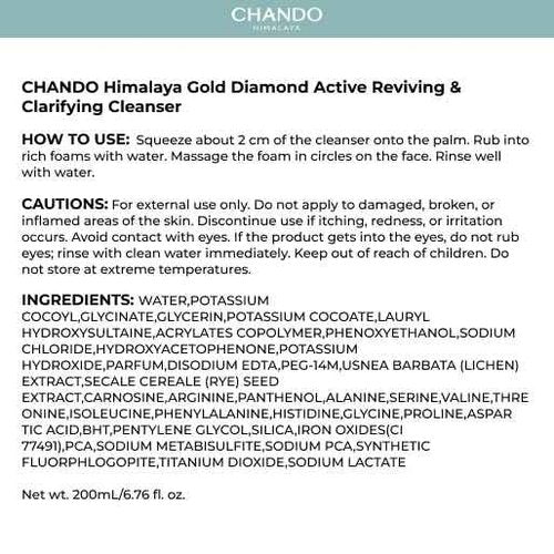 CHANDO HIMALAYA Gold Diamond Facial Cleanser - Reviving & Clarifying Daily Cleanser with Amino Acids for Hydration and a Luminous Complexion (200ml/6.76oz)