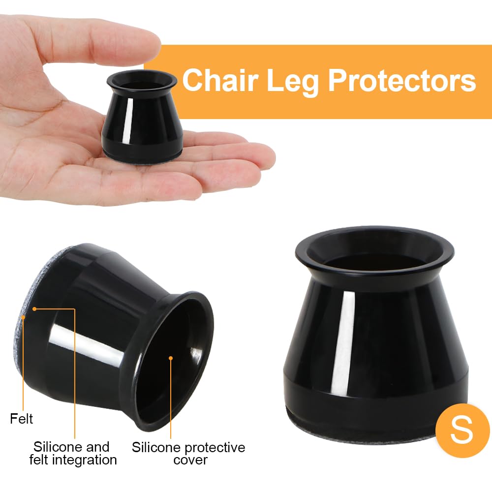 32 Pcs Chair Leg Protectors for Hardwood Floors, Silicone Felt Furniture Leg Cover Pad for Protecting Floors from Scratches and Noise, Smooth Moving，Small(Fit Round Diameter：5/16" to 1-5/16")