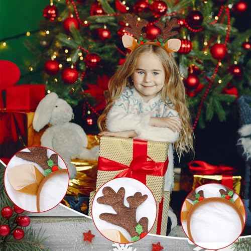 BEGOOD Christmas Headbands, 3Pcs Xmas Reindeer Headwear Flexible Deer Antler Holiday Hair Hoops Headband for Christmas Cosplay Party Accessories