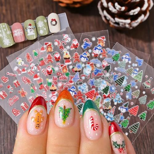 30pcs 3D Cartoon Christmas Nail Stickers for Women, Cute Snowflake Elk Christmas Nail Art Stickers Winter Nail Sticker Christmas Nail Decals Santa Claus Snowman Xmas Tree Christmas Stickers for Nails