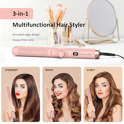 360¡Æ Airflow Styler ? 1 Inch 2-in-1 Hair Straightener & Curler with Vented Cool Air for Style Locking, Extra Long Flat Iron, Dual Voltage for European Travel