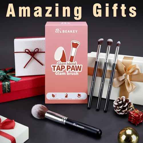 BEAKEY Makeup Brushes Set, Professional Foundation Eyeshadow Concealer Blush Powder Bronzer Applicator, 2 Blender Sponge with Beauty Paper Case stocking stuffers