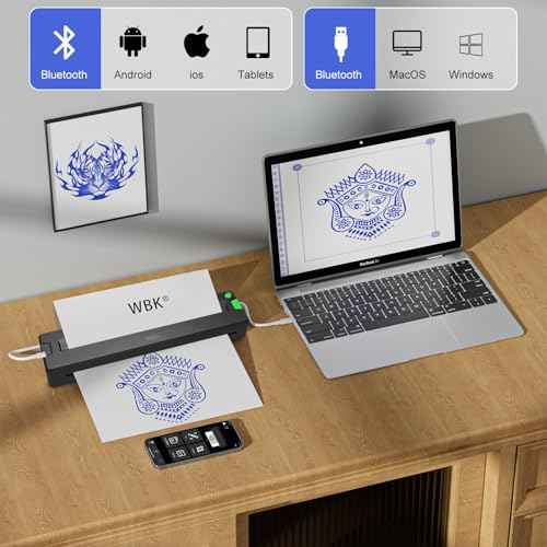 wbk Tattoo Stencil Printer,for Tattoo Beginners&Artists,Portable-Wireless-Bluetooth-Thermal-Inkless Tattoo Printer Machine with 3pcs Tattoo Transfer Paper,Compatible with Phone/Pc