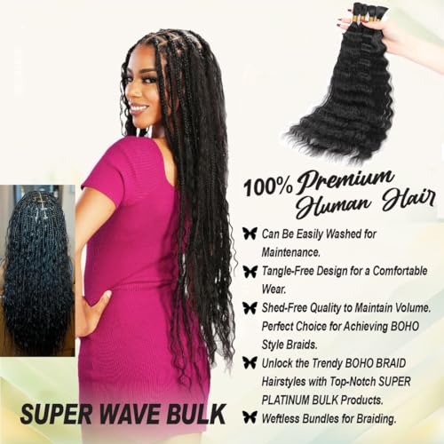 Super Wave Bulk Human Hair For Braiding 100% Unprocessed Brazilian Virgin Human Hair Extensions Bundles for Braiding Micro Human Braiding Hair(24inch, Natural Black)