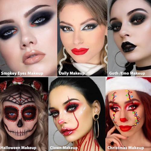 Afflano Black Red Eyeshadow Palette Goth Clown Halloween Makeup, White Silver Glitter Metallic Burgundy Black Eyeshadow Palette Highly Pigmented, Joker Vampire Christmas True Red Smoky Eye Makeup