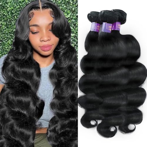 12A Human Hair Bundles 20 22 24 Inch 3 Bundles Body Wave 100% Unprocessed Brazilian Virgin Weave Quick Human Hair Bundles for Black Women Natural Black