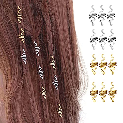 18 Pcs Hair Spiral Beads Snake Braids Coil Dreadlock Metal Cuffs Loc Hair Jewelry Hair Wraps Accessory Clips Decoration