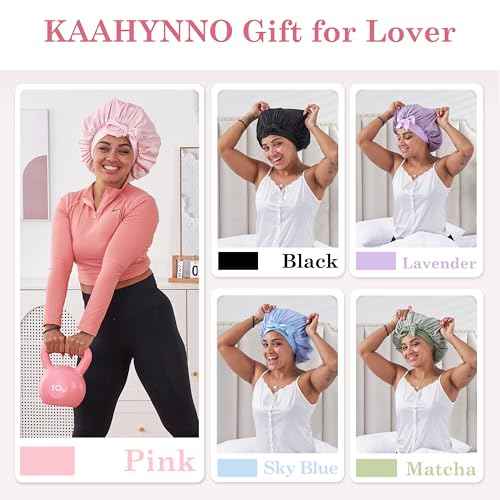 Tie Band Silk Satin Hair Bonnet for Sleeping Women Curly : Sleep Night Wrap Cap for Straight Wavy Coily Kinky Natural Hair Head - Pink