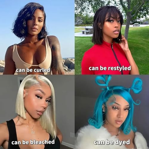 Short Bob Wig Human Hair 13x4 Straight Hd Lace Front Wigs Human Hair 200 Density Black Glueless Wigs Human Hair Pre Plucked Short Bob Wigs for Women 12 Inch