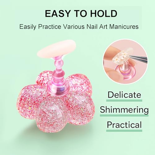 Nail Stand for Press On Nails ? 2 Set Acrylic Nail Holders For Painting Nails, 10 Nail Stand, 60Pcs Adhesive Putty Clay, 1 Flower Shaped Base & Tweezer ? Nail Art Practice Kit for Salon & Home
