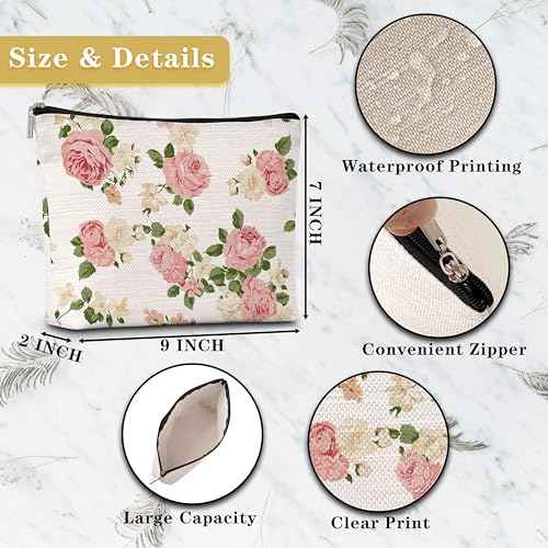 GREOXG Floral Makeup Bag, Small Travel Cosmetic Bag with Zipper, Cute Makeup Pouch Gift Ideas for Women Teen Girls Friends Mom Sisters Teacher Birthday Christmas Wedding Graduation-E20