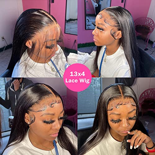 Metamuclia Hair Lace Front Wigs Human Hair Pre Plucked 13x4 HD Transparent Straight Lace Front Wig Human Hair Wigs with Baby Hair Bleached Knots 180% Density Frontal Wigs for Women Glueless 18 Inch
