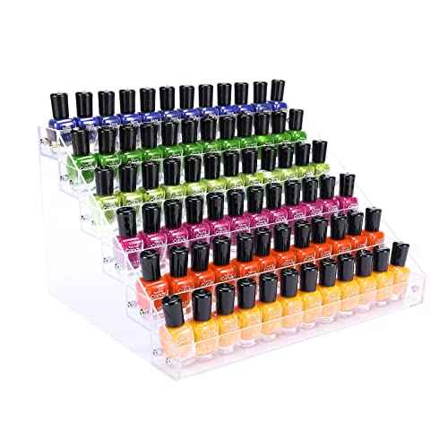 Acrylic Nail Polish Organizer Rack, 6 Tier Holder Stand, Paint Rack Gel Nail Polish Shelf Display, Sunglass Organizer, Essential Oils Storage Shelf, Holds Up to 72 Bottles