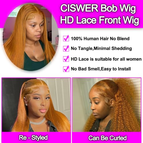 Blonde Lace Front Wigs Human Hair Straight 13x4 HD Lace Wigs Human Hair for Black Women with 180 Density 18 Inch Long Bob 30# Color