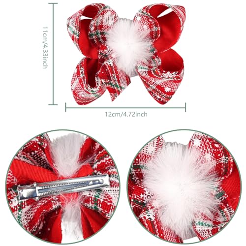 2PCS Christmas Hair Bows for Girls Large Bow Hair Barrette Clip Christmas Bow Clips for Toddler Baby Christmas Plaid Hair Bow Handmade Snowflakes Bowknot Hairpins Kids Hair Accessories(Style A)