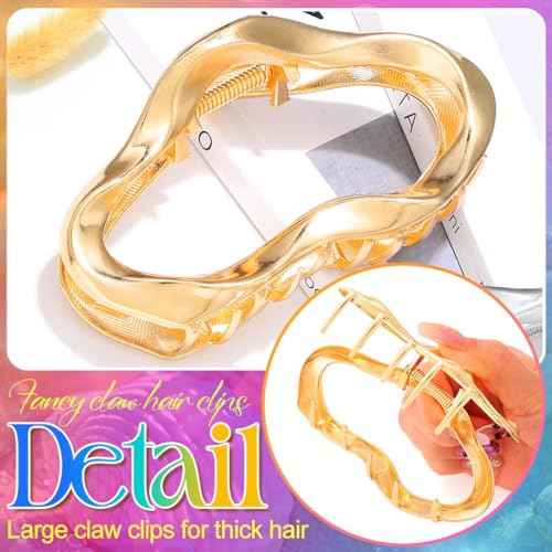 BARTOSI Metal Claw Clips Gold Hair Clips Large Hair Claw Clip for Thick Hair Fashion Hair Accessories for Women and Girls (Pack of 3)