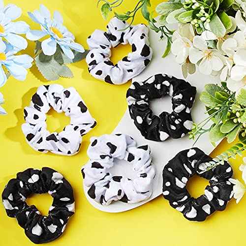 Xinnun 10 Pcs Cow Print Scrunchies Women Cloth Hair Ropes for Cow Party Favors Hair Ties Hairband for Birthday Goodie Bag Fillers Bachelorette Party Accessories(White, Black)