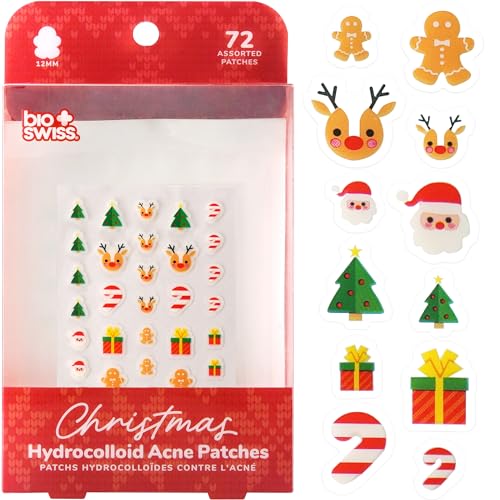 BioSwiss Pimple Patches, Christmas Acne Patch for Zits and Blemishes, Hydrocolloid Spot Stickers for Face and Skin, 72 Count