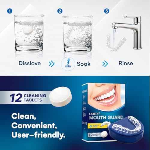 Mouth Guard for Grinding Teeth at Night: Custom Fit Moldable Mouthguards for Clenching and Bruxism Protection - Nighttime Sleeping Guards for Adults with 12 Cleaning Tablets