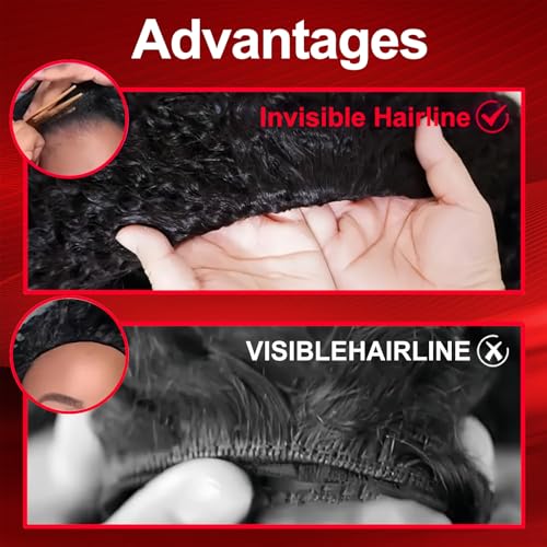 Kinky Curly Half Wig Human Hair 200% Density 3 In 1 Curly Half Wig Seamless Drawstring Curly Human Hair Wig Wear Go Glueless Wigs Human Hair Beginner Friendly (Kinky Curly Nautal Color, 16 Inch)