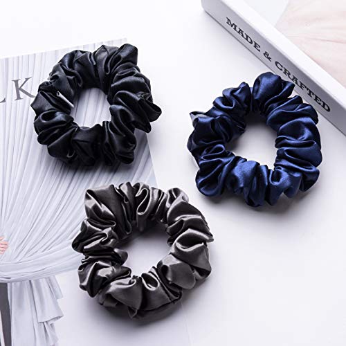 MTSNOO Mulberry Silk Scrunchies Set for Women & Girls: 3-Pack Elastic Hair Ties for Curly Hair, 100% Pure 22 Momme