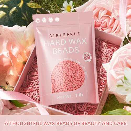 Hard Wax Beads, 1lb Wax Beans for Hair Removal Sensitive Skin with Rose Formula, Perfect for Full Body, Facial, Brazilian Bikini, and Legs at Home Wax Refill for Women Men (pink)