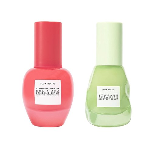 Glow Recipe Smooth + Soothe Duo - Strawberry Smooth AHA BHA Salicylic Acid & Avocado Ceramide Serum (30 ml/ea) - Korean Skincare for Glowing Skin
