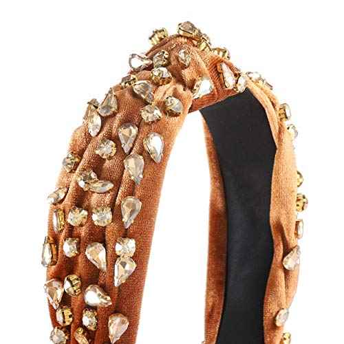 Rhinestone Headbands for Women Velvet Wide Crystal Hair Bands Knot Turban Headband for Girls Bridal Hair Hoop Wedding Headwear Hair Accessories Birthday Valentines Day Gifts (brown)