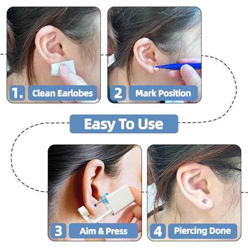 12 Pcs Ear Piercing Kit Disposable Ear Piercing Gun Kit with 4 Pcs 5 Prong Setting Cubic Zirconia Rainbow Star Earrings Stud 316L Stainless Steel Easy to Use Self Ear Piercer Gun Kit