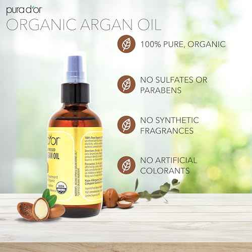 PURA D'OR 4 Oz ORGANIC Moroccan Argan Oil - USDA Certified 100% Pure & Cold Pressed Virgin Premium Grade Natural Moisturizer Treatment For Dry, Damaged Skin, Hair, Face, Body & Scalp - Men & Women