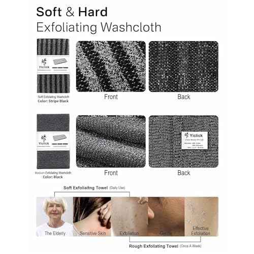 Yiclick 2 Pack Exfoliating Washcloth Towel - Body Scrubber Exfoliator, Loofah Sponge, Korean & Japanse & African Net Sponge Rag - Back Scrubber Washer for Use in Shower Bath