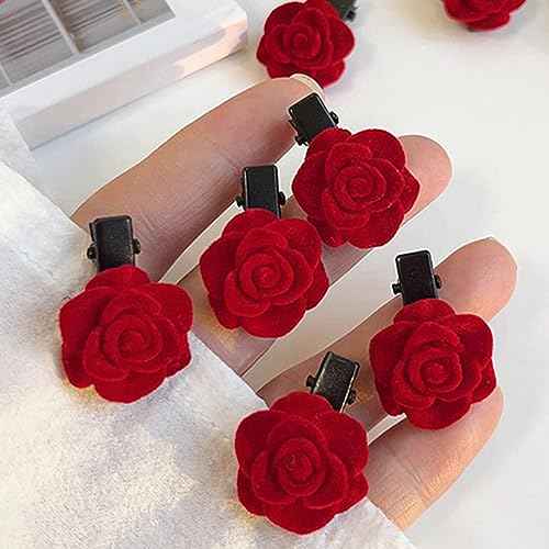 20 Pcs Mini Rose Hair Clip for Women Girls, Red Flower Hair Barrettes Headpiece Hair Vintage Hair Pins for Bridal Wedding Valentine Mother's Day Halloween Birthday Party Gift