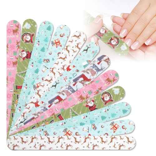 12Pcs Nail Files, Colorful Random Pattern Emery Boards for Nails, Christmas Double Sided Reusable Manicure Pedicure Tools, Fingernail Files for Women Girls Natural & Acrylic Nails