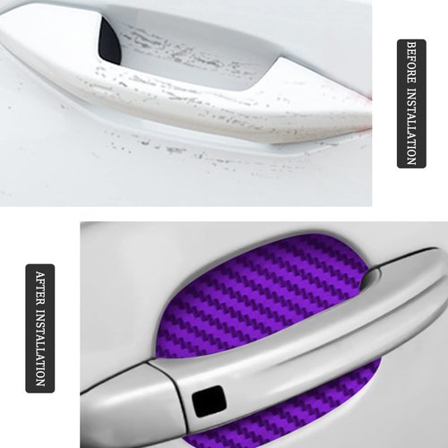 8PCS Car Door Handle Sticker, Carbon Fiber Anti-Scratches Car Door Cup Protector, Non-Marking Auto Door Handle Protective Film, Self-Adhesive Door Side Paint Protector for All Cars (Purple/8PCS)