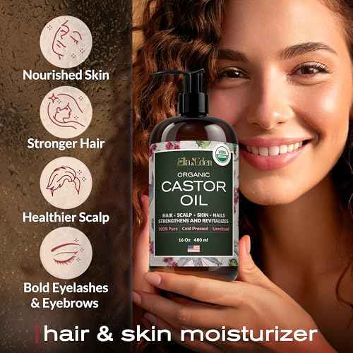 Ella & Eden Castor Oil Organic ? Cold Pressed Hexane-Free Unrefined Glass Bottle | For Hair Growth, Face, Skin | USDA Certified 100% Pure ? 16 Oz