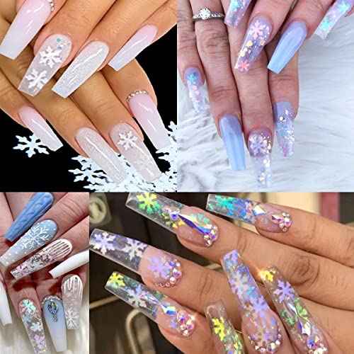 12 Grids Snowflake Nail Art Glitters 3D Snowflakes Nail Glitter Flakes Confetti Design Snowflakes Nails Stickers Decals Winter Christmas Glitter Sequins Nails Art Supplies for Women Grils Decor Xmas
