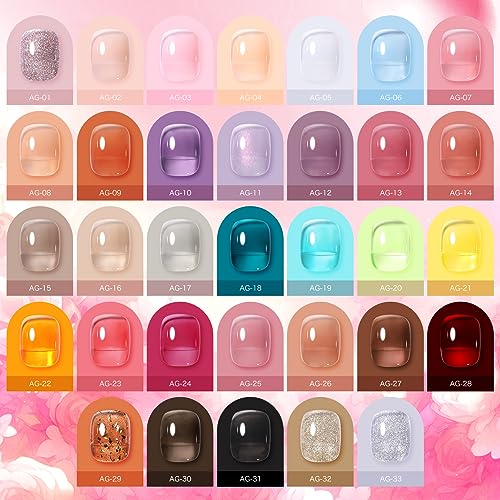 Born Pretty Jelly Gel Nail Polish Sheer Clear Nude Pink Red Brown Gel Polish Set Transparent Translucent Gel Polish with Glossy Matte Top Coat Base Gel Manicure Christmas Day Gifts 39PCS