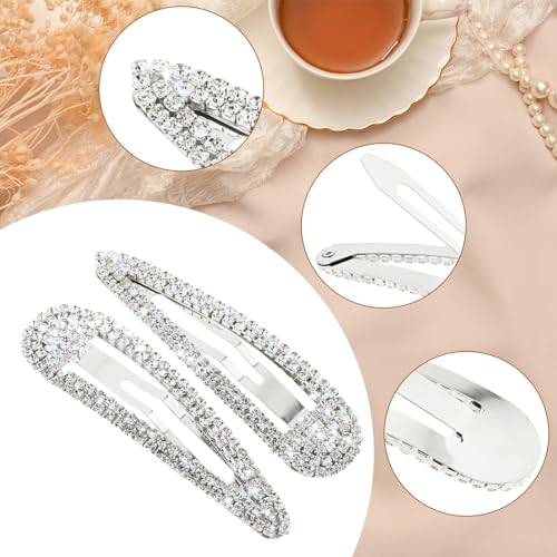 2Pcs Rhinestone Hair Clips Metal Snap Hairpins Bling Crystal Hair Barrettes Glitter French Barrettes Duckbill Hair Pin Hair Decorative Party Valentine's Day Hair Accessories for Women Girls