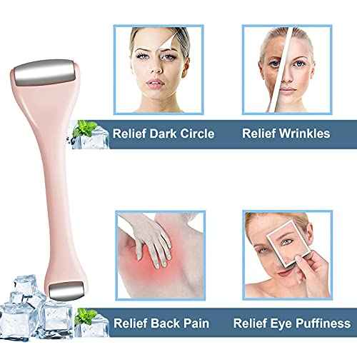 Mini Eye Ice Roller for Eyes Puffiness - Facial Ice Roller and Mini Roller 2 in 1 - Massager for Migraine Relief Tighten Pores Under-Eye Pain Relief - Reduce Wrinkle Puffy for Face Arms (Pink)