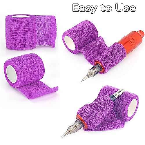 Tattoo Machine Tape, 12 Pcs Self-Adhesive Bandage 2" x 5 Yards Tattoo Grip Wrap Cover Breathable Cohesive Elastic Bandage Rolls for Tattoo Machine Tube Accessories, Sports Tape (12Pcs Mixed)