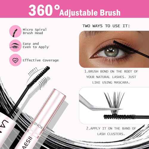Lash Cluster Glue Lash Bond and Seal Waterproof Lash Glue for Eyelash Clusters 10ml Bond and Seal 2-in-1 Home Use Strong Hold 72H
