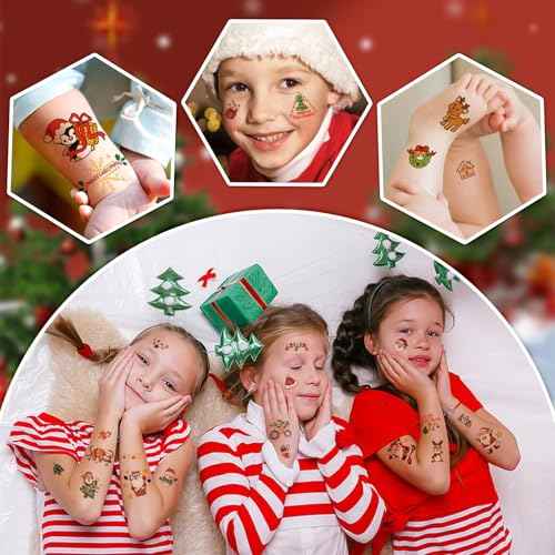36 Sheets Christmas Temporary Tattoos for Kids Girls Boys, 252+ PCS Xmas Tree Santa Claus Tattoos Stickers Women, Christmas Stocking Stuffers Gifts Fake Tattoos for Adult Party Supplies Favors Decors