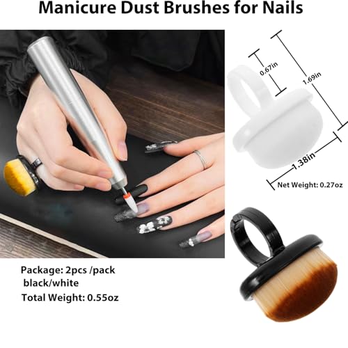 Ring Shaped Nail Dust Brush, Shuflame Black Soft Nail Dust Brush For Dip Powder, 2Pcs Mini Ring Front Nail Dust Powder Remover Tool Kit, Professional Manicure Brushes Clean Up Tools For Acrylic Nails