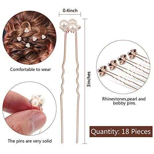 WILLBOND 18 Pcs Pearl Hair Pins Bridal Wedding Hair Accessories Crystal Bobby Pin for Brides Bridesmaids Flower Women Girls(Rose Gold)