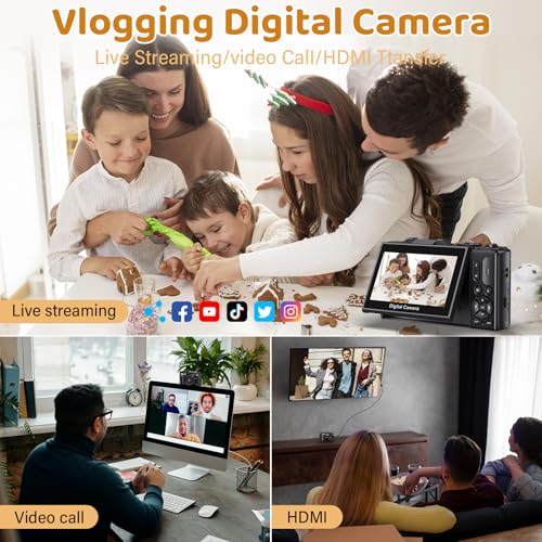 5K Digital Camera for Photography - WiFi 75MP Vlogging Cameras for YouTube - UHD Autofocus Video Camera 3" 180° Flip Screen with 18X Zoom - Compact Vlog Travel Camara with 32GB SD Card, 2 Batteries