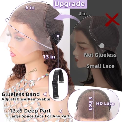 Curly Bob Wig Human Hair Deep Wave 13x6 HD Lace Front Wigs For Black Women Human Hair Pre Plucked Wear And Go Glueless Short Wet And Wavy Chocolate Brown #4 14 Inch