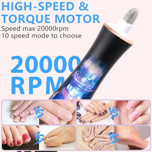 Professional Manicure Pedicure Kit, Cordless Electric Nail File Set, 360¡Æ LED Light Nail Drill Machine with LCD Display, 10 Speeds Rechargeable Nail Drill for Gel Nail Thick Toe Nails Christmas Gifts
