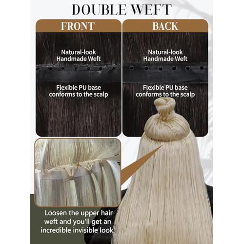 LOXXY Double Weft PU OVO Human Hair Extensions - Genius and PU Invisible Butterfly Weft Hair Extensions Real Human Hair - 16 Inch 100g Darkest Brown, Width 31.5"(80cm)