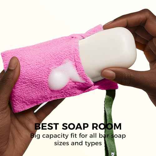 ZOMCHI Soap Bags, Soap Savers for Bar Soap with Different Exfoliating Level, Soap Pouch for Body Wash (2 Pieces, Pink)