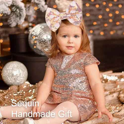 Large Big Sparkling 5 Inch Glitter Heart Hair Bows Clips Sequin Bow Alligator Clips Hair Accessories for Girls, Teens, Toddlers£¨Pink£©